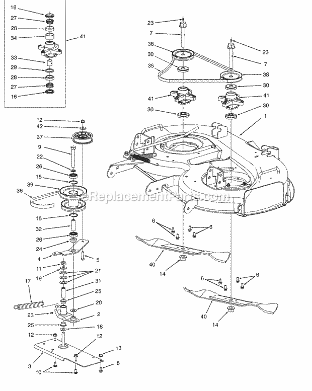 42" Deck Drive And Spindle Assembly Diagram and Parts List for Z42 53AC305G100 Cub Cadet Lawn Mower
